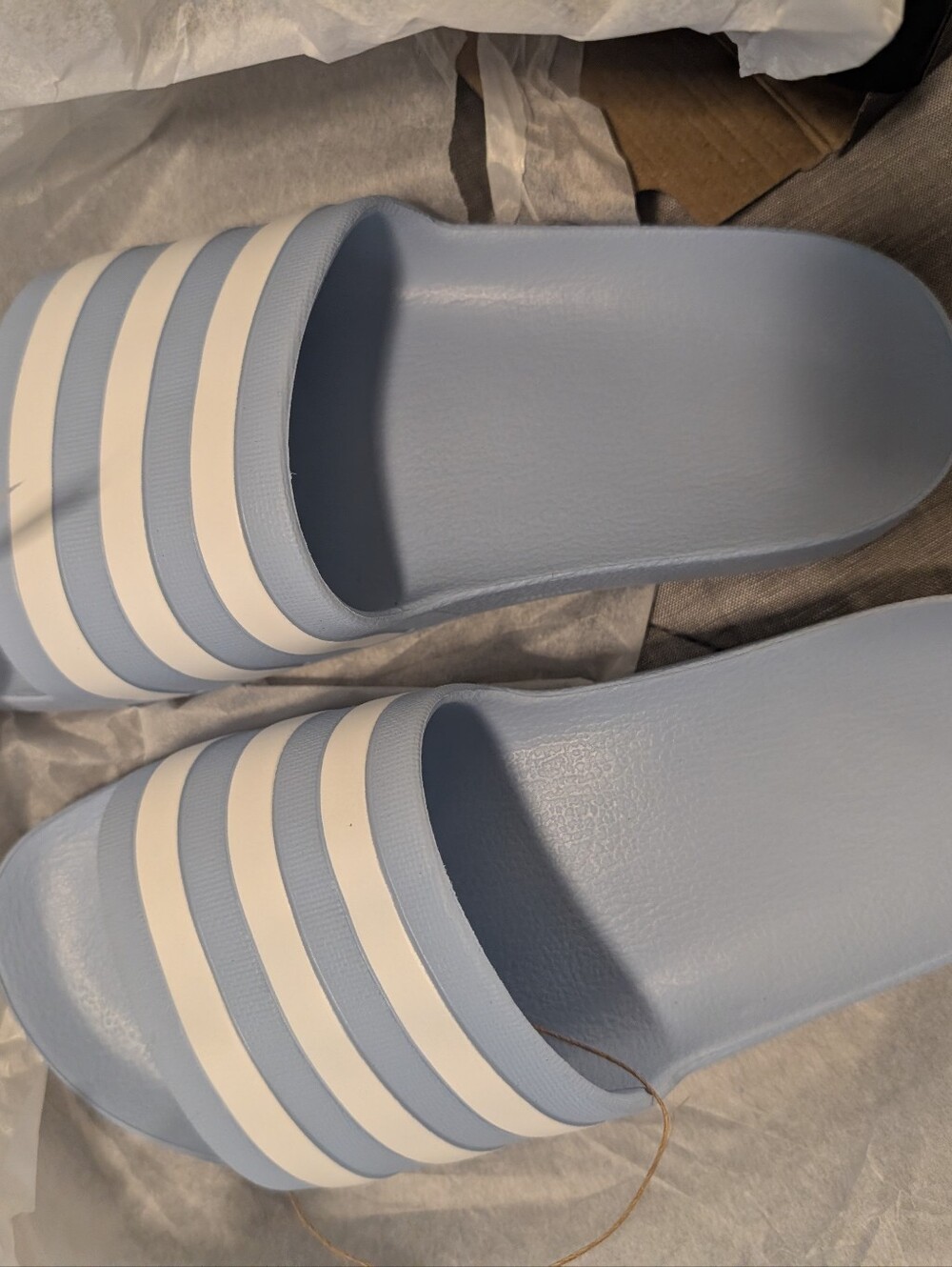 Adidas Light Blue Slide Sandals with White Stripes